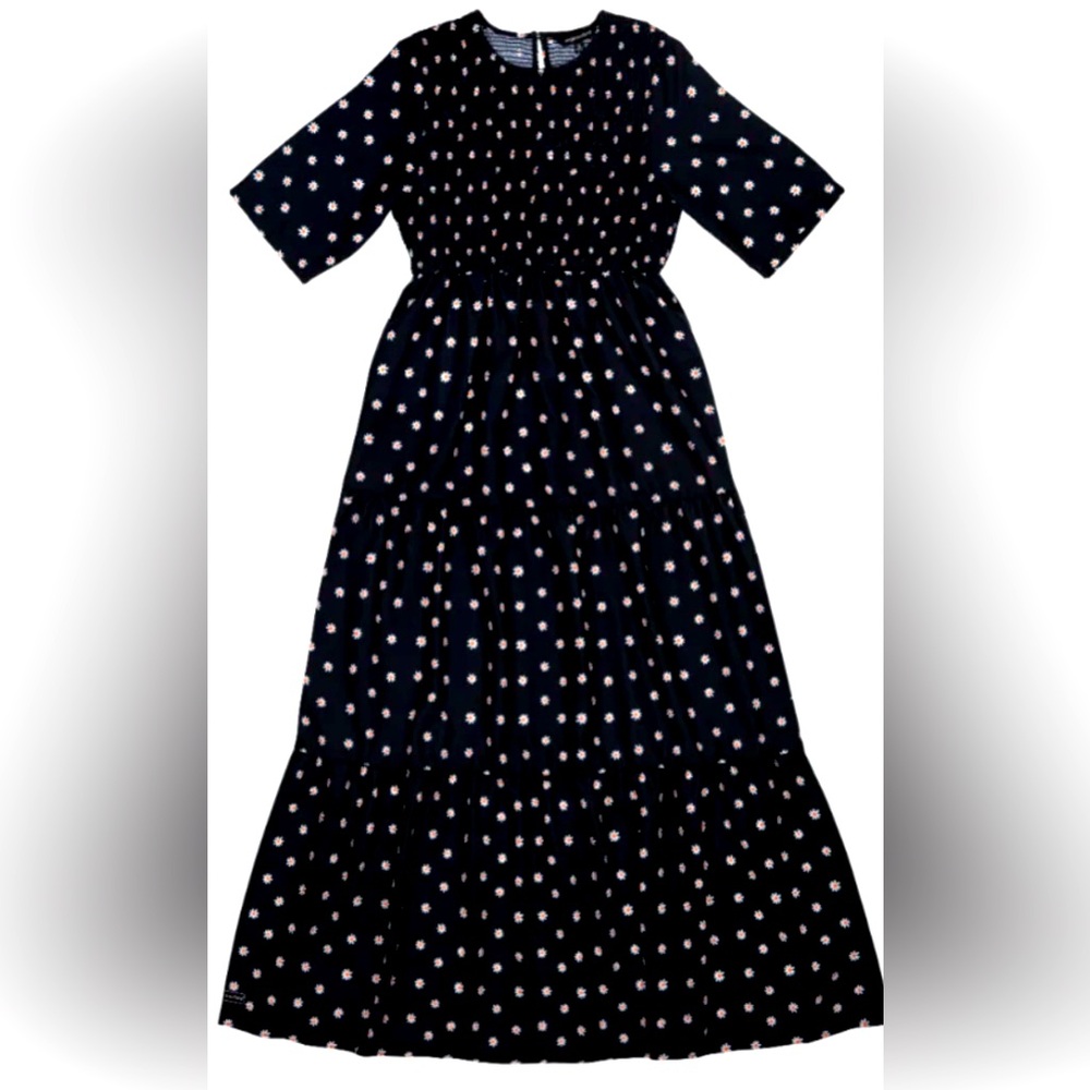 NWT-SIMPLY SOUTHERN COLLECTION - SIMPLY SHIRRED DRESS, DAISY, Black, Size Large